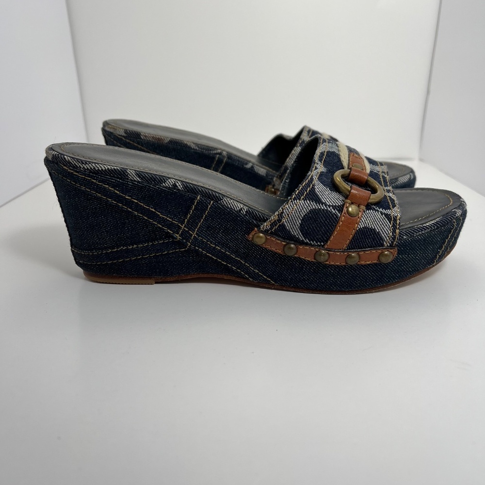 Coach Navy Signature Denim Slide Wedge Sandal Size 8.5 - Picture 5 of 10